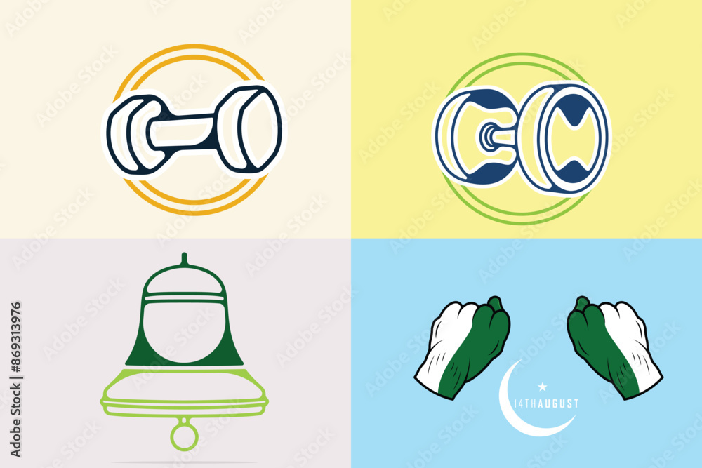 collection of dumbbells, bells, and hand vector designs. collection of dumbbells, bells, and hand vector designs.