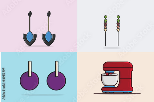 Collection of Earrings jewelry vector illustration. Beauty fashion objects icon concept. Women's earrings jewelry decoration in unique style vector design.
