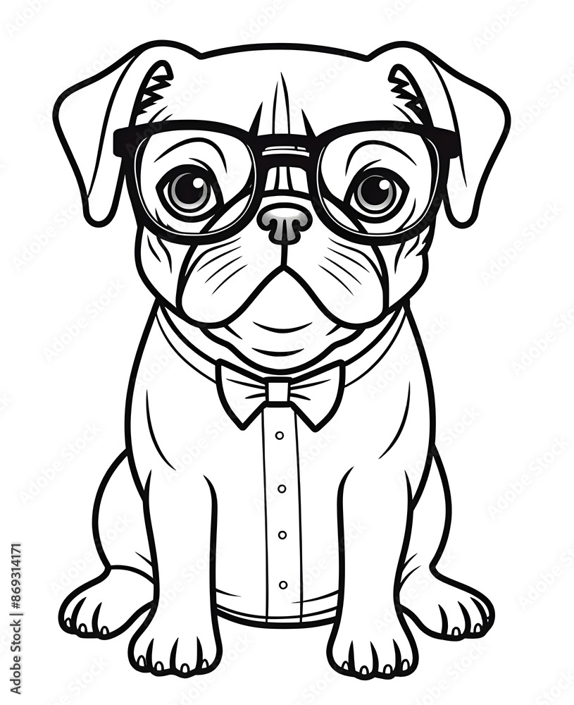 Pug dog cute cartoon outline illustration. Clipart image for sticker, children coloring books Pug dog cute cartoon outline illustration. Clipart image for sticker, children coloring books