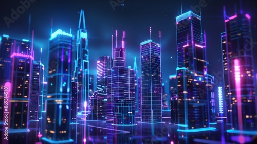 Wallpaper Mural A futuristic metropolis with purple and cyan neon lights. A night scene with futuristic skyscrapers. Torontodigital.ca