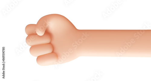 Vector illustration of gesture male hand clenched into fist on white color background. 3d style design of man white skin hand fist gesture