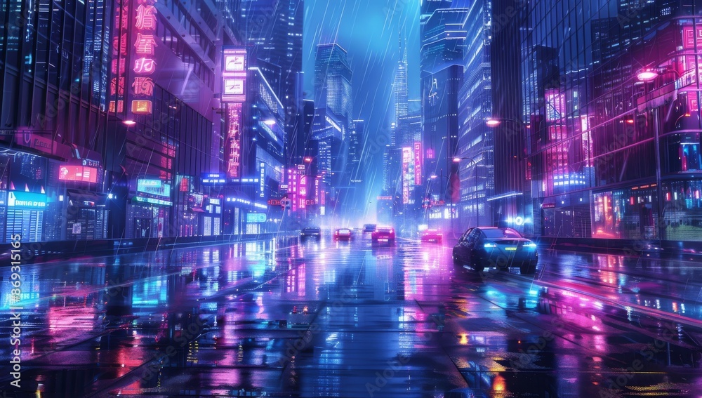 In the night city cyber punk landscape concept photo you can see lights glowing on dark scenes. Night life in the city. Technology network for 5G. This concept is beyond generation and futuristic of In the night city cyber punk landscape concept photo you can see lights glowing on dark scenes. Night life in the city. Technology network for 5G. This concept is beyond generation and futuristic of