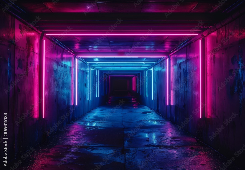 Generative stock illuminated grunge neon tunnel. Generative stock illuminated grunge neon tunnel.