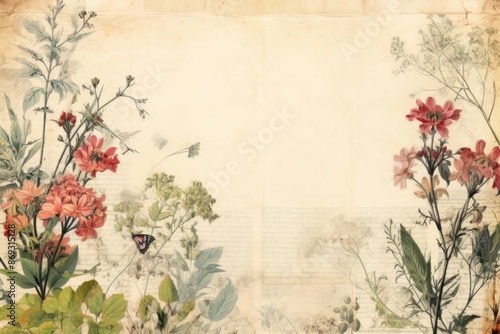 Summer border herbs backgrounds painting.