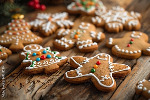 Festive Gingerbread Cookies Decorated with Icing