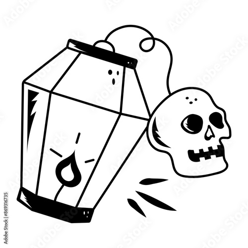 A halloween lantern with a skull, sketchy style icon 