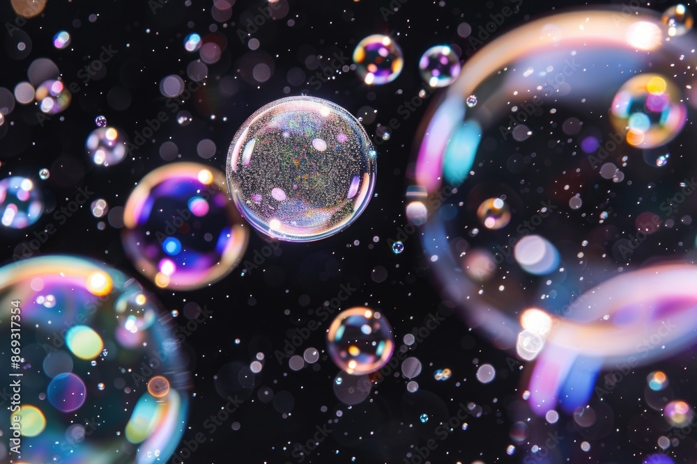 A cluster of bubbles rising and drifting in mid-air A cluster of bubbles rising and drifting in mid-air