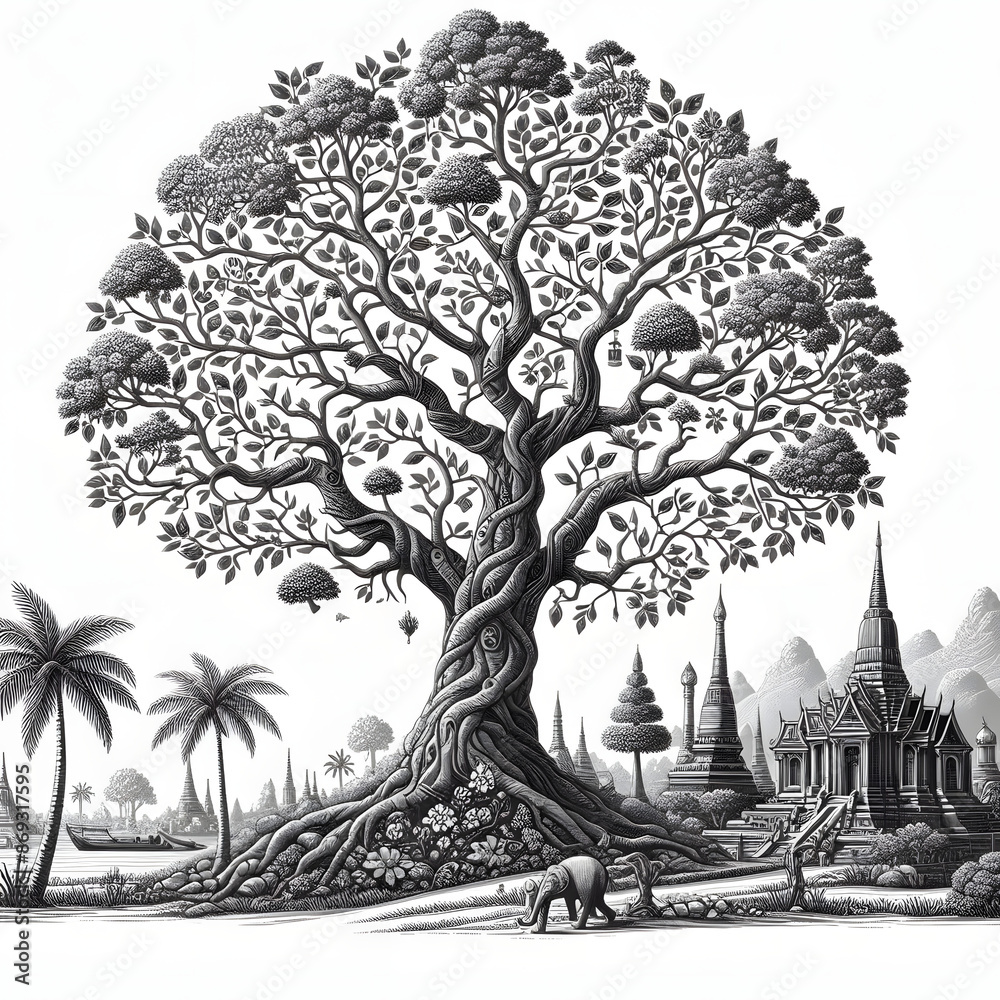 Fototapeta premium tree solid white background illustrations