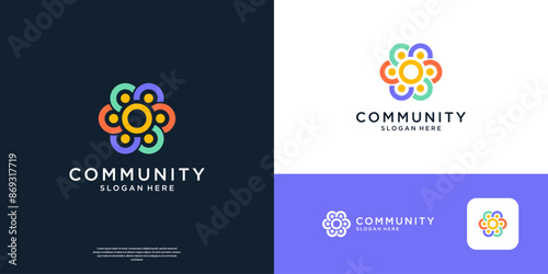 Geometric people community logo design template.
