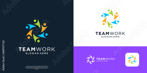 Colorful teamwork community logo design template.
