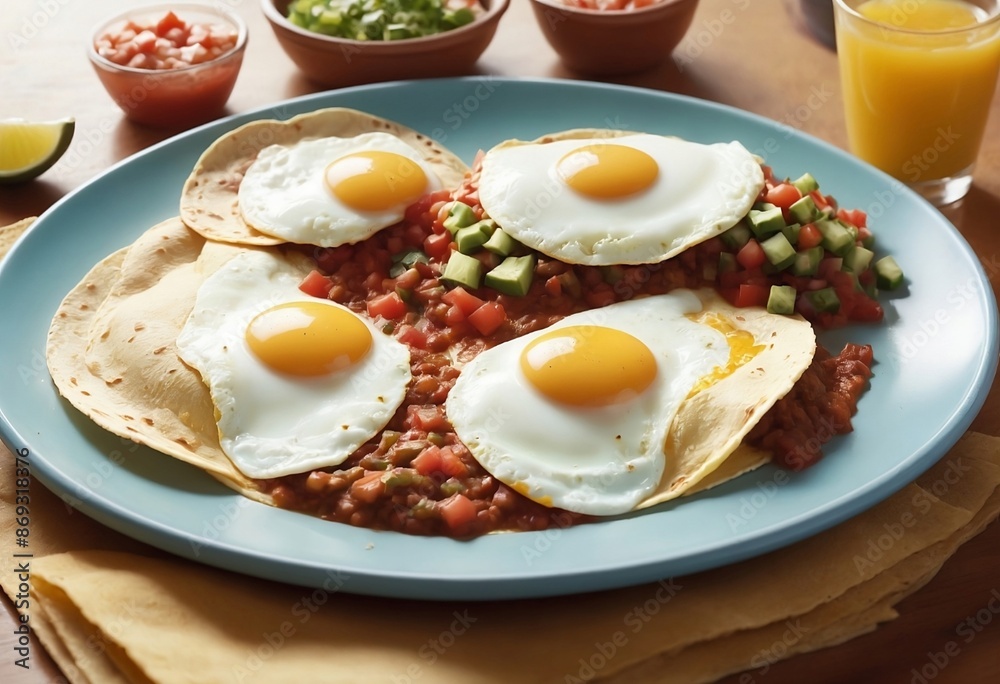 Vibrant Huevos Rancheros with Fresh Garnishes Vibrant Huevos Rancheros with Fresh Garnishes