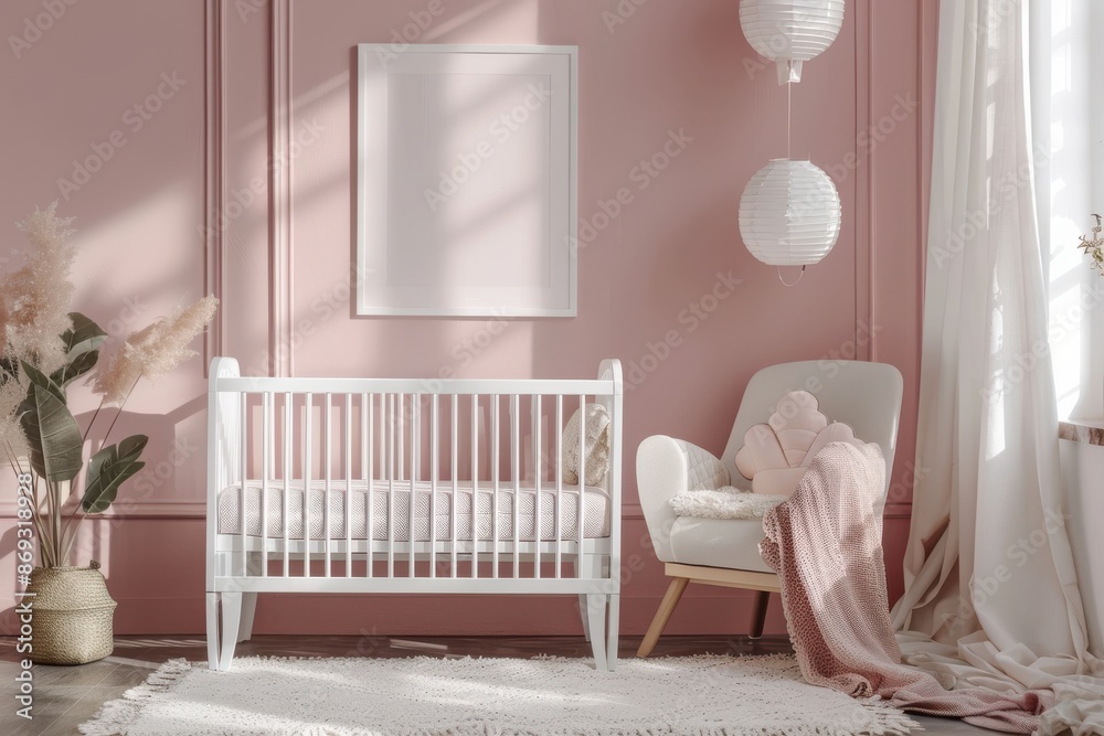 A nursery room with a white crib and a white wall A nursery room with a white crib and a white wall