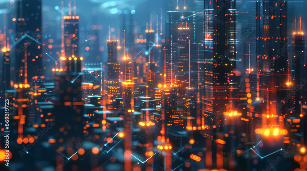 Futuristic cityscape with glowing digital lines and skyscrapers Futuristic cityscape with glowing digital lines and skyscrapers