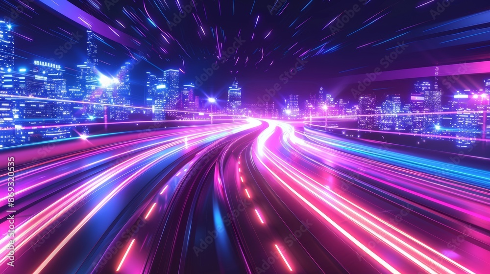 Background 3D abstract technology neon fast speed light scene, reflection floor, virtual reality, cyber space futuristic sci-fi backround, motion line high speed for mock ups. Background 3D abstract technology neon fast speed light scene, reflection floor, virtual reality, cyber space futuristic sci-fi backround, motion line high speed for mock ups.