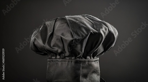 A close-up shot of a chef's hat on a dark, plain background