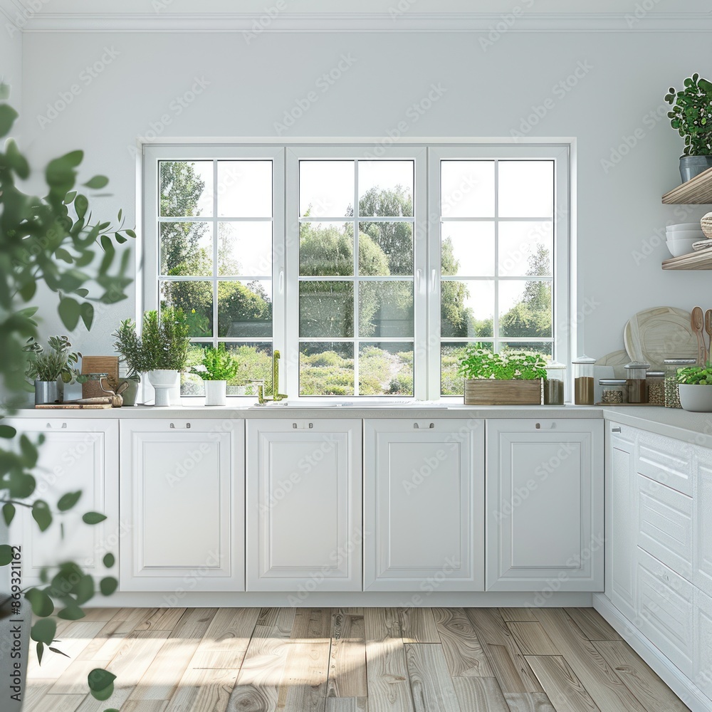 Interior design of modern kitchen with window Interior design of modern kitchen with window