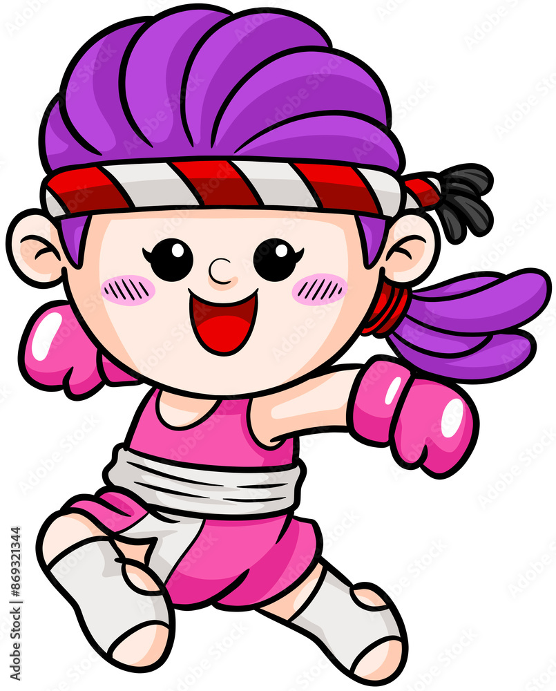 Fototapeta premium cute cartoon boxer woman sport character illustration