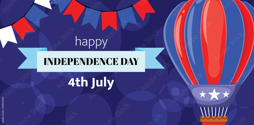Independence Day banner with a hot air balloon, decorative garland and ribbon Independence Day banner with a hot air balloon, decorative garland and ribbon