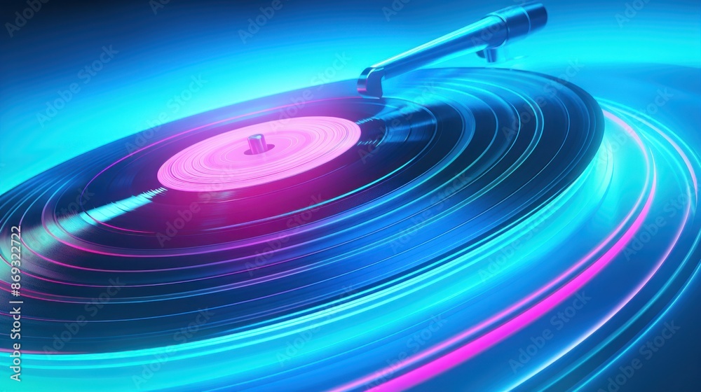 Turntable vinyl record. Retrowave music background. Turntable vinyl record. Retrowave music background.