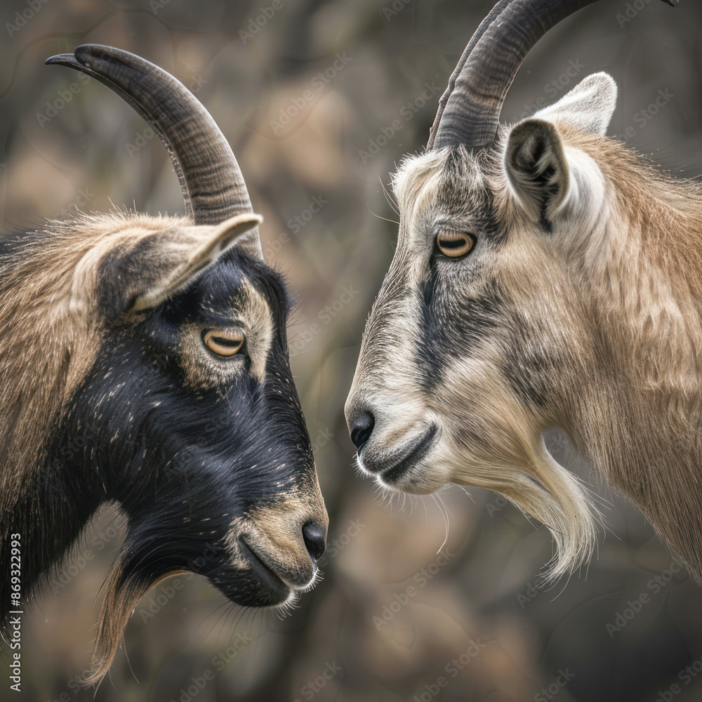 two goats standing at agriculture field two goats standing at agriculture field