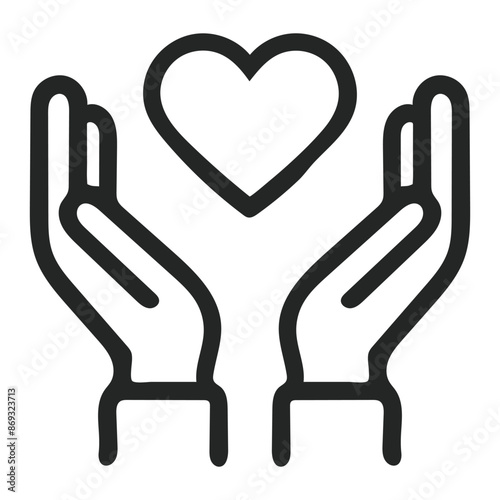 Raised helping hands vector icon. Illustration for volunteer and charity work in flat style with arms and geometric elements, hearts. Crowd of people ready and available to help and contribute.