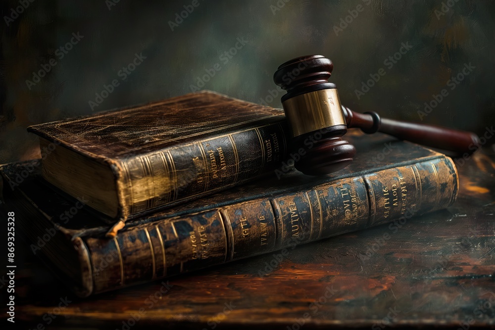 Wooden gavel and old books on dark background. Law concept. Wooden gavel and old books on dark background. Law concept.