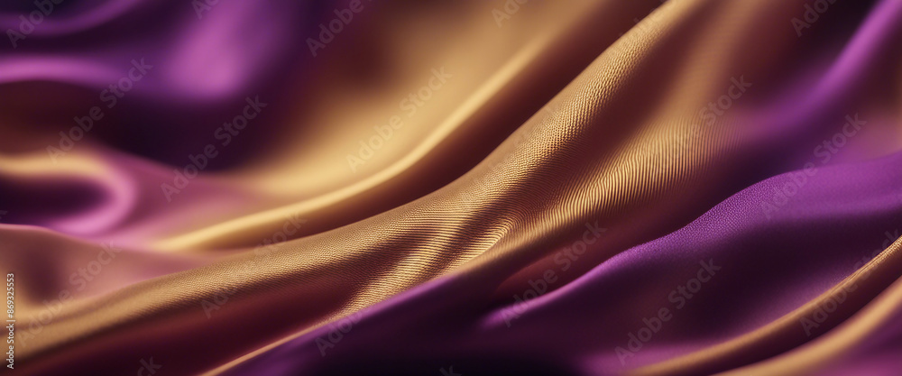 Abstract Background with 3D Wave Bright Gold and Purple Gradient Silk Fabric Abstract Background with 3D Wave Bright Gold and Purple Gradient Silk Fabric