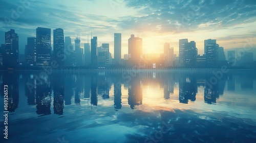 A close-up view of a business forecast in a city skyscraper. Double exposure silhouettes blend seamlessly with towering buildings, creating an impactful urban backdrop.