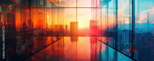 Wallpaper Mural Business presentation in urban office close up, focus on, copy space vivid hues, Double exposure silhouette with city buildings Torontodigital.ca