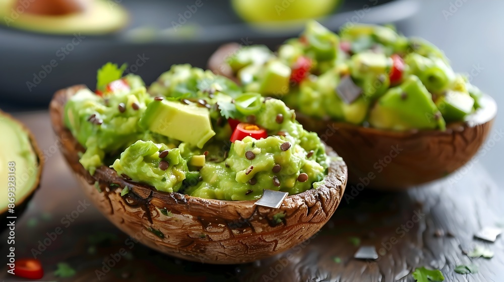 Homemade Guacamole Dip in Wooden Bowl with Fresh Ingredients Homemade Guacamole Dip in Wooden Bowl with Fresh Ingredients