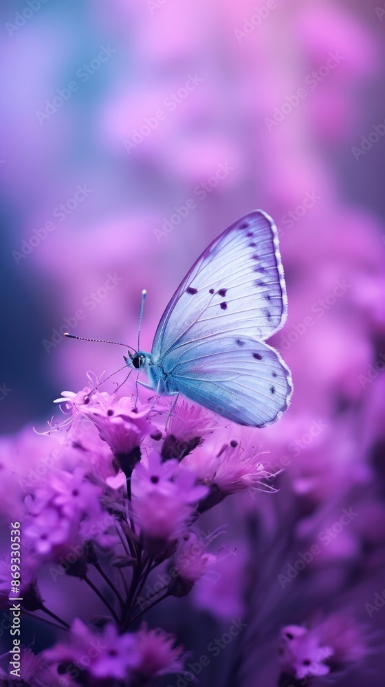 A purple butterfly flying in purple lavender flowers garden invertebrate blossom animal. A purple butterfly flying in purple lavender flowers garden invertebrate blossom animal.