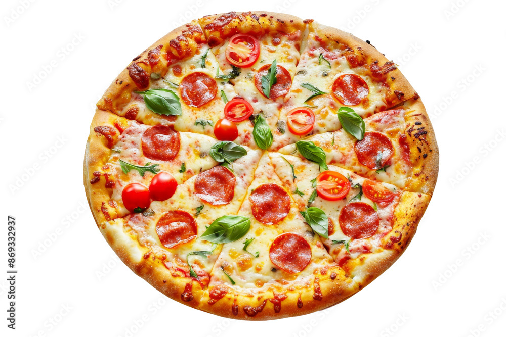 Thin Crust Pizza with Fresh Ingredients Isolated on Transparent Background Thin Crust Pizza with Fresh Ingredients Isolated on Transparent Background
