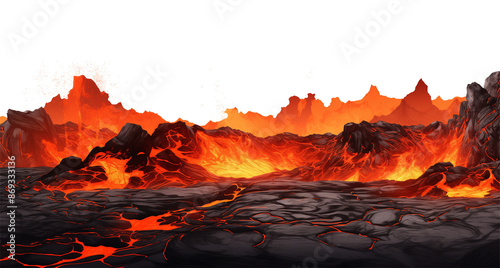 Obraz na płótnie Underground Magma Landscape Isolated on Transparent Background 