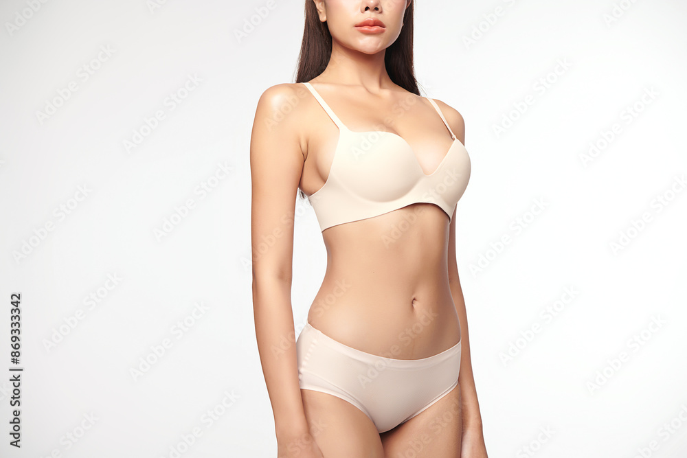 Confident beautiful young asian woman posing in white lingerie on white background, Perfect body, Confident beautiful young asian woman posing in white lingerie on white background, Perfect body,