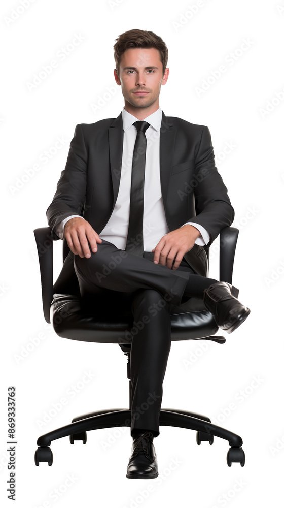 Businessman Sitting on Office Chair Isolated on Transparent Background
Businessman Sitting on Office Chair Isolated on Transparent Background