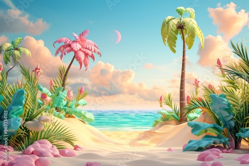 Fototapeta Naklejka Na Ścianę i Meble -  Cute beach tropical island fantasy background outdoors nature summer.