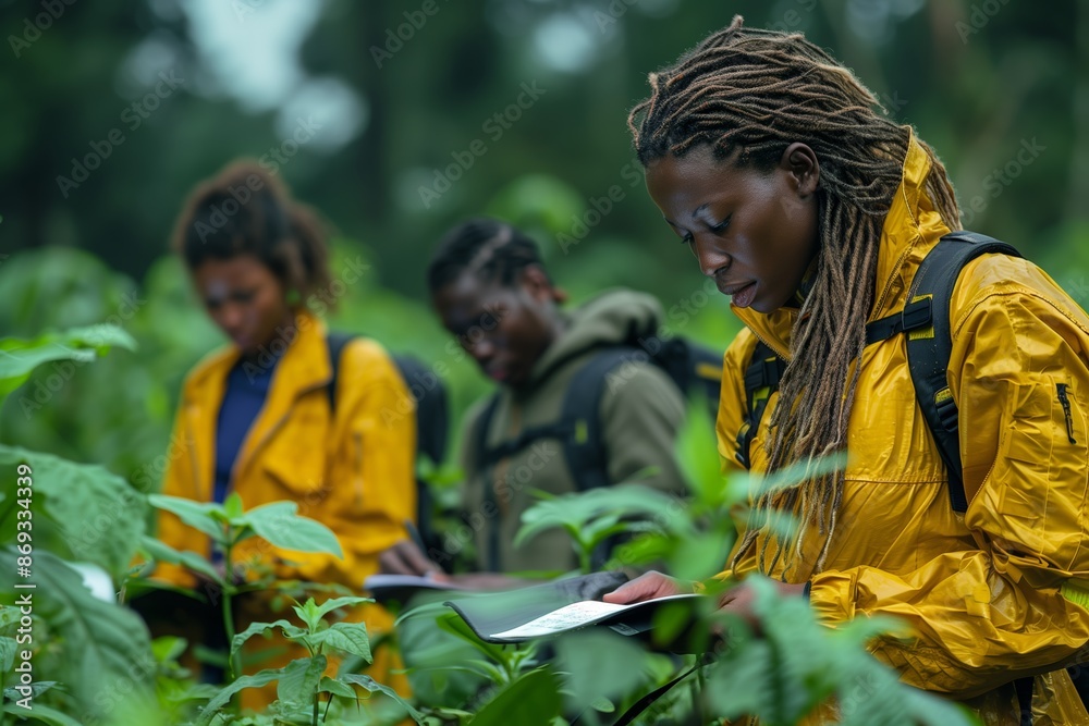 Obraz premium Woman With Dreadlocks Studies Notes in Lush Rainforest