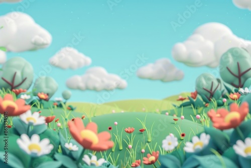 Fototapeta Naklejka Na Ścianę i Meble -  Cute meadow background backgrounds outdoors cartoon.
