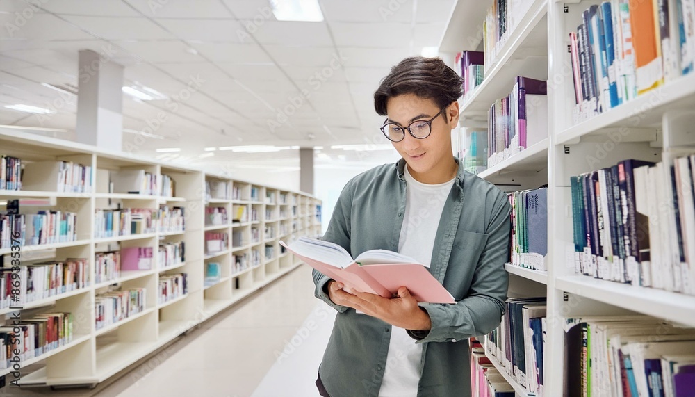 Inquisitive student reading a book in the library. white background. Inquisitive student reading a book in the library. white background.