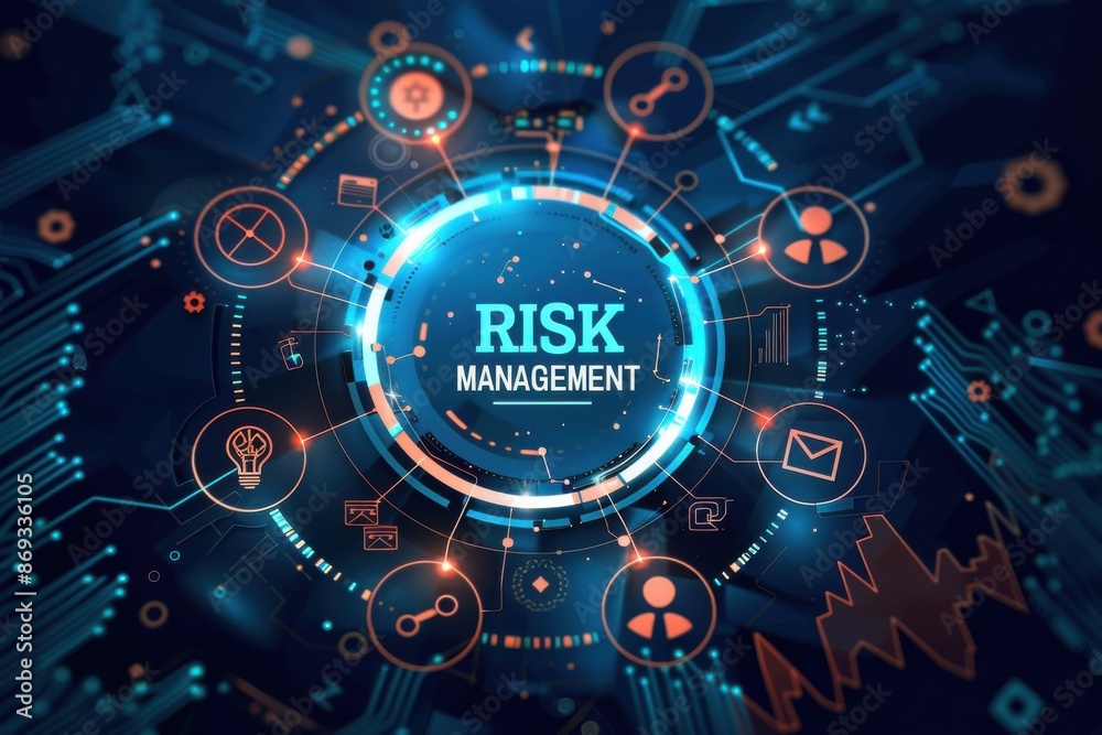 Fototapeta premium Business Risk Management concept. Virtual screen icon background
