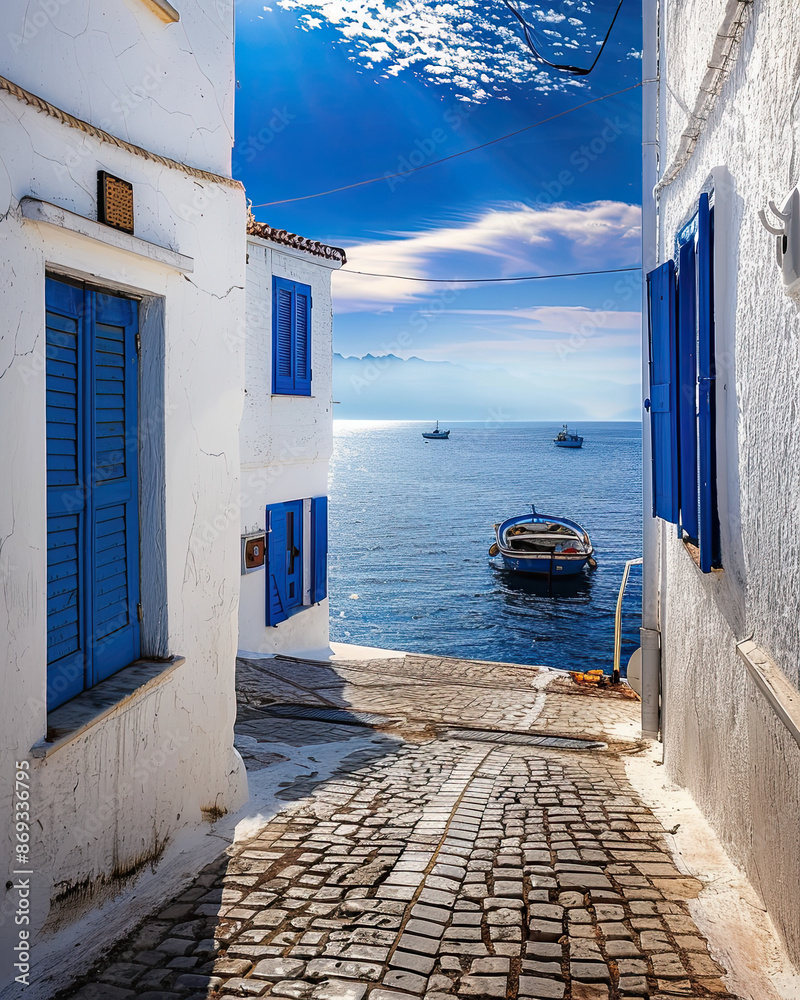 Peaceful Coastal Village with Harbor Boats