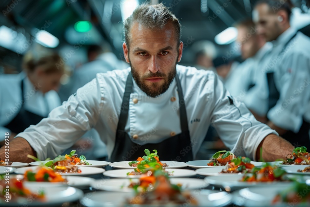Focused Chef Preparing Gourmet Dishes Focused Chef Preparing Gourmet Dishes