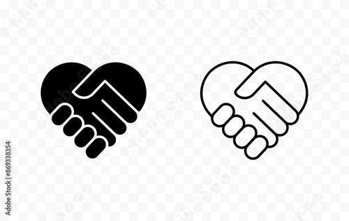 Handshake in heart shape form. Hand shaking icon.