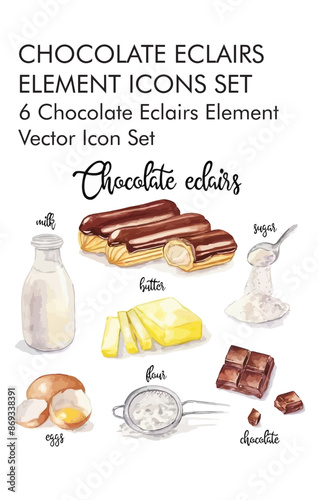 Chocolate eclairs element logo vector Icon set