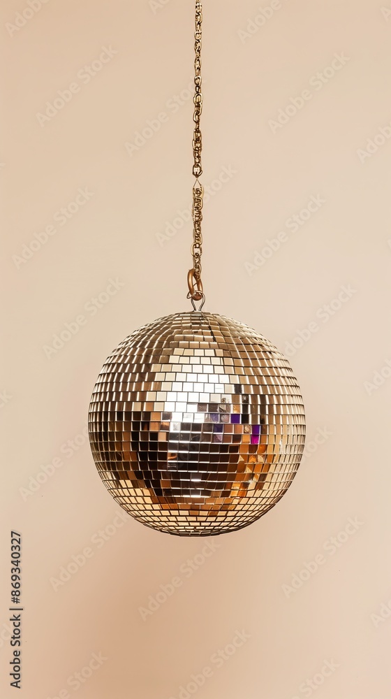 Obraz premium disco ball hanging on chain isolated on pastel beige background