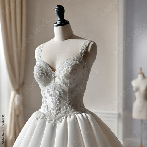 illustration of a wedding dress on a mannequin for bridal display