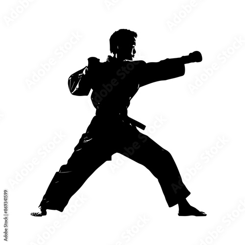 Silhouette of male martial artist in action pose