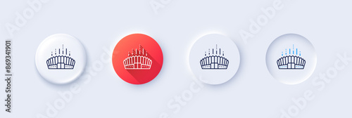 Arena stadium line icon. Neumorphic, Red gradient, 3d pin buttons. Competition building sign. Sport complex symbol. Line icons. Neumorphic buttons with outline signs. Vector