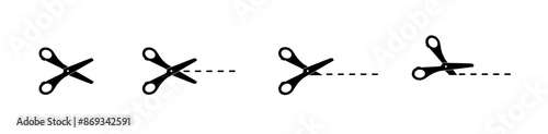 Paper scissors with cut lines icon set. Vector illstration
