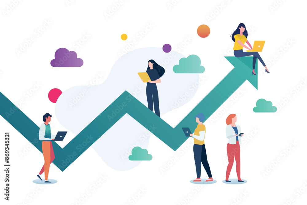 People are helping to make graph up. Business Growth Concept. People are helping to make graph up. Business Growth Concept.